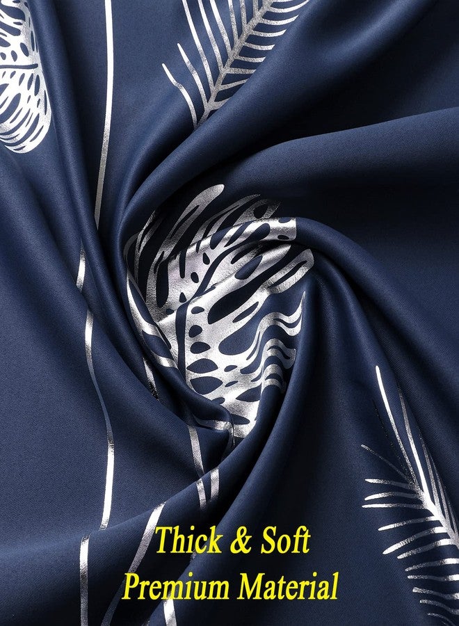 Estelar Textiler Navy Blue Blackout Curtains for Living Room 84 Inches Long Silver Palm Tree Printed Thermal Insulated Room Darkening Curtains for Bedroom, 52Wx84L, 2 Panels - Image 5